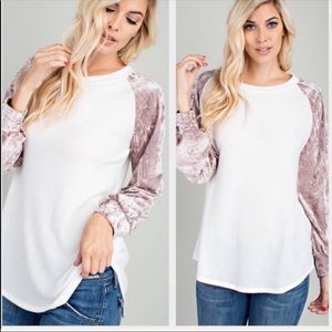 Oh so soft top with velvet sleeves